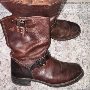 Vintage Cognac Gaucho Frye Distressed Engineer Boots Men's Size 11 D